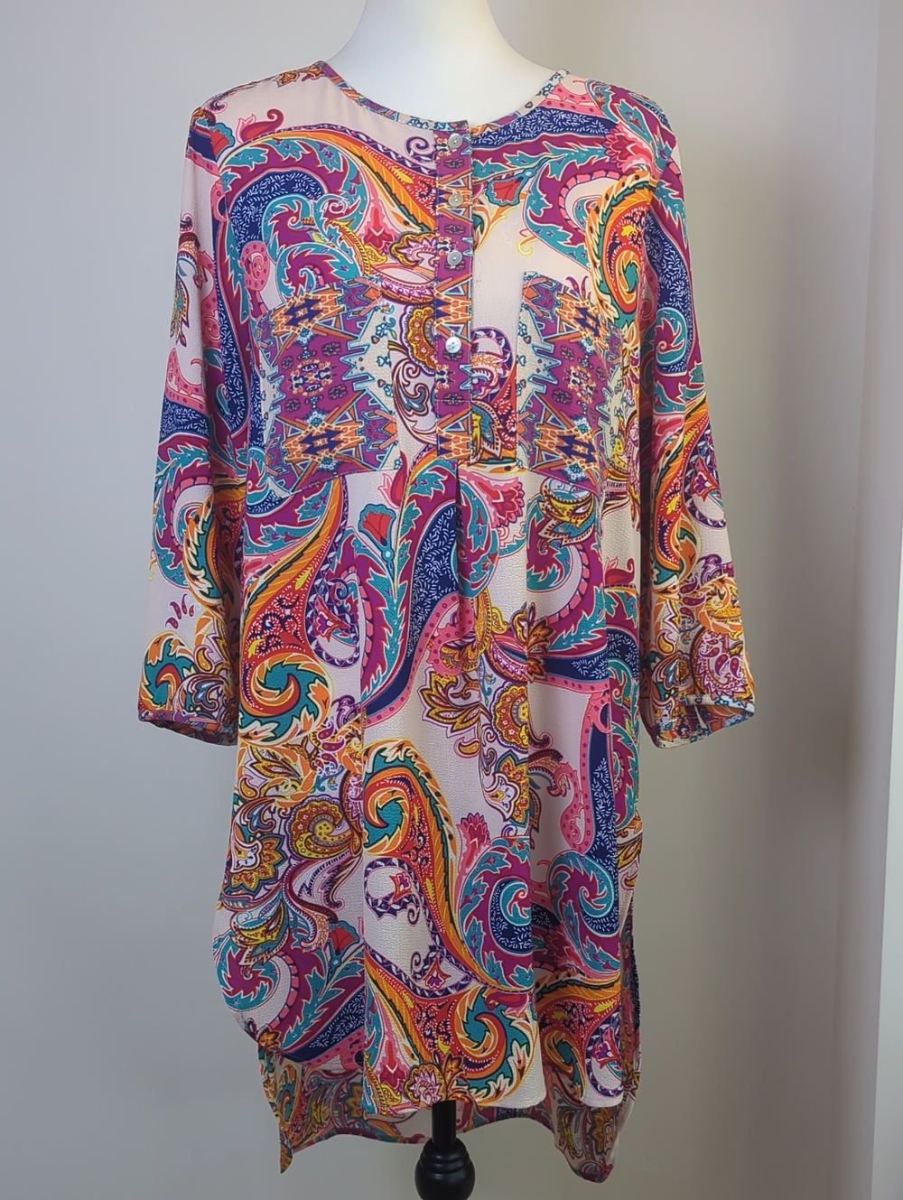 Figueroa & Flower Colorful Paisley Tunic Dress Cover-Up Boho XL